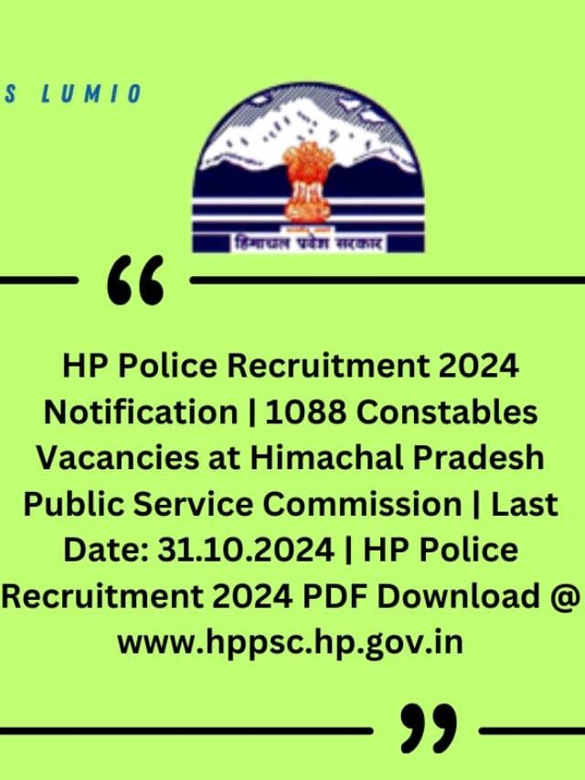 HP Police Recruitment 2024  Notification | 1088 Constables Vacancies 