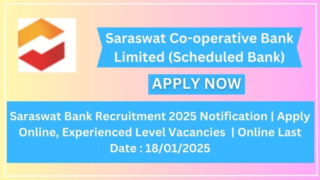 Saraswat Bank Recruitment 2025 Notification